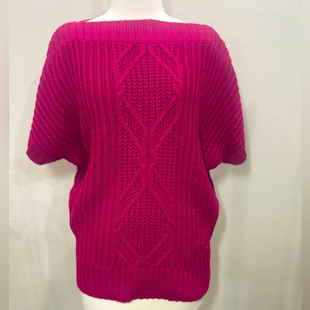a.n.a. Women's Sweater in Vibrant Pink XL boatneck shortsleeve dolman ribbed